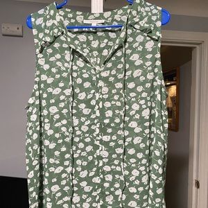 Green Floral Tie Neck Blouse